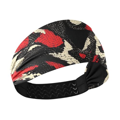 miaozhen Rutschfestes Stirnband mit Schlangenhaut, elastisches Schweißband für Laufen, Basketball, Fußball, Basketball, Bandas, Para el Cabello Deportivas, Rot / Schwarz von miaozhen