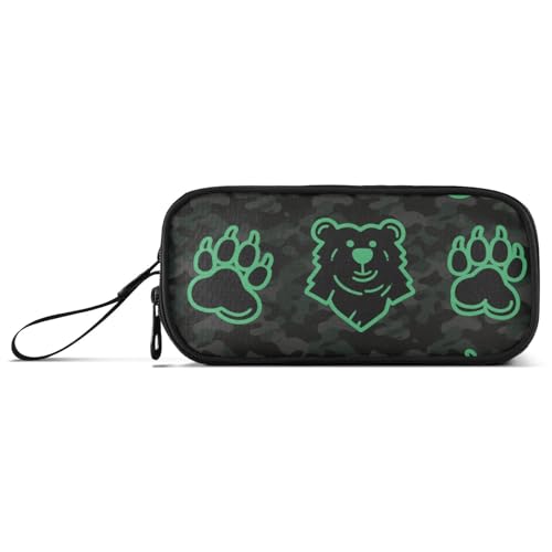 miaozhen Schulmäppchen aus Nylon, einfache Linie, Bärenfußabdruck, großes Fassungsvermögen, College-Federmäppchen, Schreibwaren-Organizer für High School und Jugendliche von miaozhen