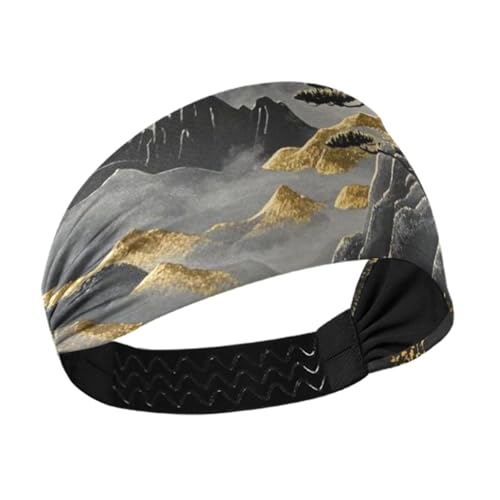 miaozhen Schwarz-goldfarbene chinesische Landschaft, rutschfest? Stirnband-Halter, elastisches Schweißband zum Laufen, Waschen des Gesichts, Yoga, Athletik, Sport, Diadema para ni?as von miaozhen