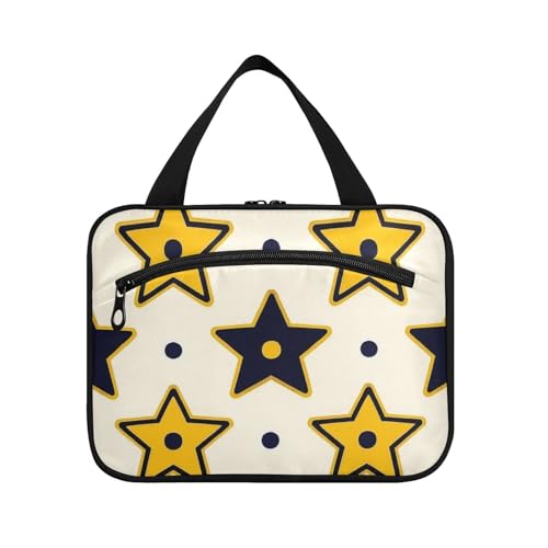 miaozhen Schwarze Make-up-Tasche für Damen, mit Haken, Designer-Make-up-Tasche mit Sternen, Reisezubehör für Damen, Organizer de Maquillaje Para, L, Gelbe Sterne, Schwarz, Modern von miaozhen