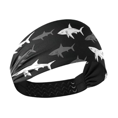 miaozhen Schwarzer Hai, rutschfest, modische Stirnbänder für Damen, elastische Schweißbänder für den Kopf für Tennis, Tennis, Fußball, Yoga, Cinta Para el Cabello von miaozhen