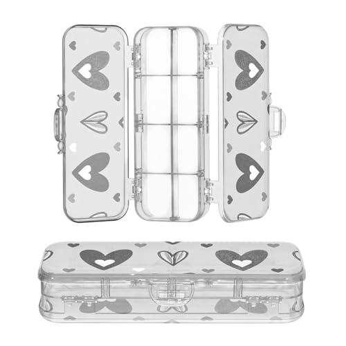 miaozhen Stiftebox aus Kunststoff, transparent, doppellagig, grau/schwarz, Herzen, Aufbewahrungsetui für Bastelkunst, mit Schnappverschluss und Deckel von miaozhen