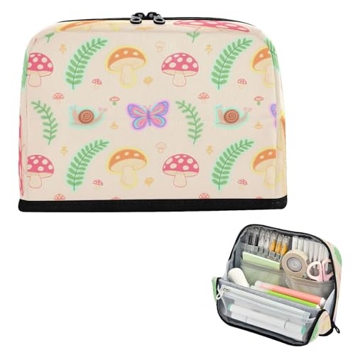 miaozhen Stiftehalter, großes Fassungsvermögen, Stifteetui mit Fach, Schreibwaren-Aufbewahrung für Teenager, Mittelschule, Gras, Land, bunt, Pilz, Schmetterling, Estuche de lápices para ninas von miaozhen