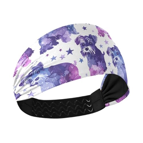 miaozhen Stilvoller Schnauzer Sterne, Lavendel, rutschfest, Stretch-Stirnbänder für Damen, elastische Tennis-Schweißbänder für Fitnessstudio, Volleyball, Workout, Basketball-Bandas para la cabeza von miaozhen