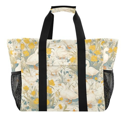 miaozhen Strand-Tragetasche, Ente, Gelb, Grau, zusammenklappbar, mit Fächern, Segeltuch von miaozhen