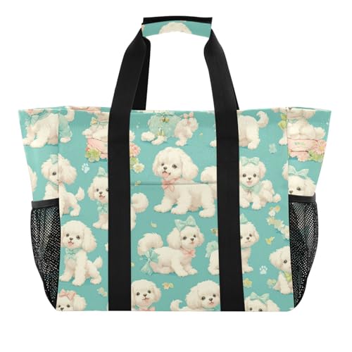 miaozhen Strandtasche, Cartoon-Welpe, Hund, zusammenklappbar, wasserabweisend, mit Griffen, Meerblau miaozhen Strandtasche, Cartoon-Welpe, Hund, zusammenklappbar, wasserabweisend, mit Griffen, Meerblau von miaozhen