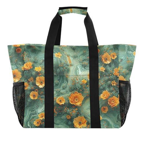 miaozhen Strandtasche, Postimpressionismus, Moos, Ringelblume, zusammenklappbar, wasserdicht, mit Griffen von miaozhen