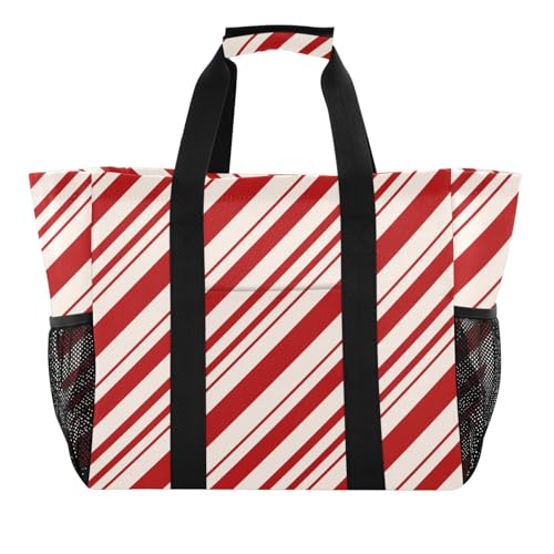 miaozhen Strandtasche, gestreift, rot, weiß, breite Linie, faltbar, mit Taschen, Segeltuch miaozhen Strandtasche, gestreift, rot, weiß, breite Linie, faltbar, mit Taschen, Segeltuch von miaozhen