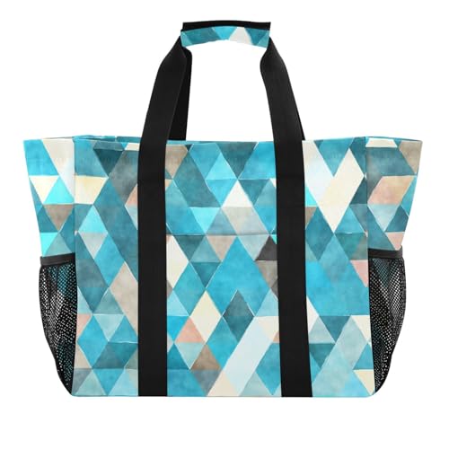 miaozhen Strandtasche, modisch, geometrisch, Trend, blau, zusammenklappbar, wasserdicht, Segeltuch miaozhen Strandtasche, modisch, geometrisch, Trend, blau, zusammenklappbar, wasserdicht, Segeltuch von miaozhen