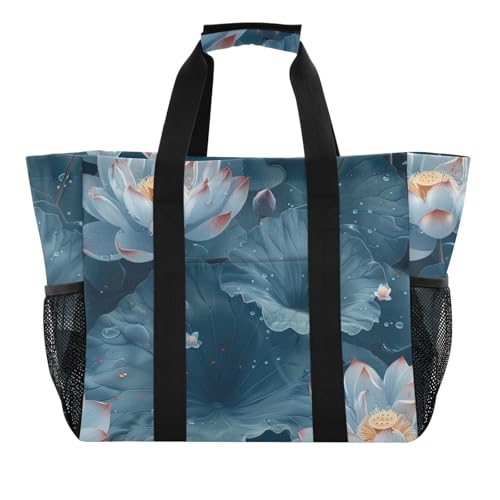 miaozhen Strandtasche, traditionelles chinesisches Gemälde, Blume, Cyan, zusammenklappbar, mit Taschen, Segeltuch miaozhen Strandtasche, traditionelles chinesisches Gemälde, Blume, Cyan, zusammenklappbar, mit Taschen, Segeltuch von miaozhen