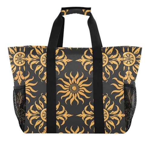 miaozhen Strandtasche Sonne Geometrisches Muster Gold Schwarz Faltbar mit Fächern Canvas von miaozhen