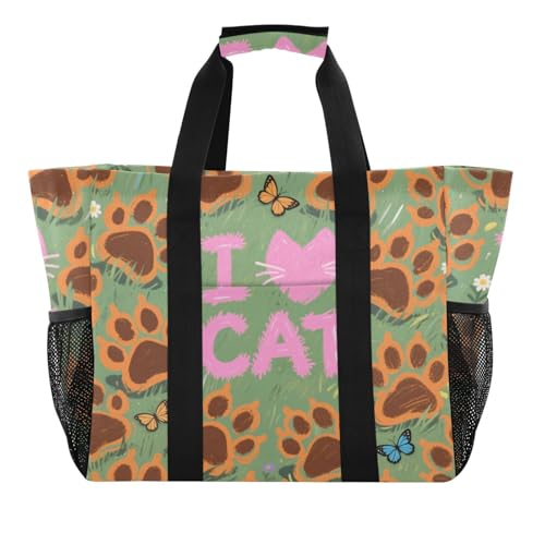 miaozhen Strandtaschen I Love Cats Kralle grün faltbar mit Fächern mit Griffen von miaozhen