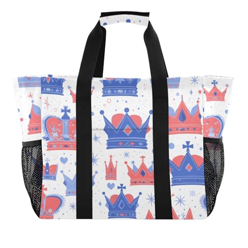 miaozhen Strandtaschen Rot Weiß und Blau Union Jack Krone faltbar mit Fächern Canvas von miaozhen