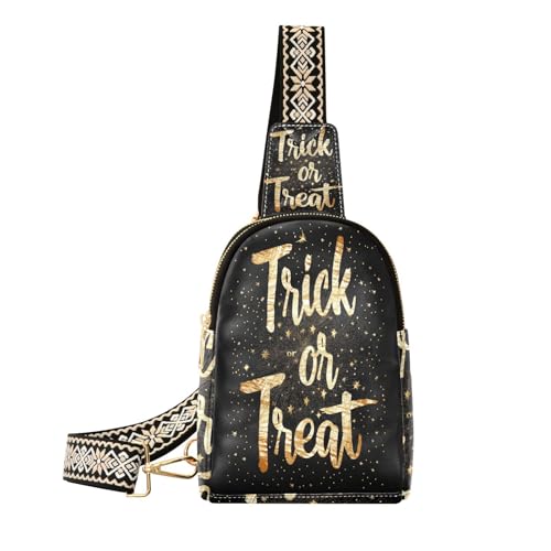 miaozhen Süßes oder Saures Goldtaschen für Mädchen, niedliche Anti-Diebstahl-Umhängetasche zum Wandern, Text Trick or Treat Gold, Text Trick or Treat Gold von miaozhen