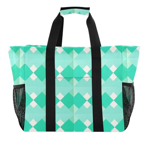 miaozhen Tote Utility Bag Turquoise Lozenge Rhomb Foldable With Compartments with Handles von miaozhen