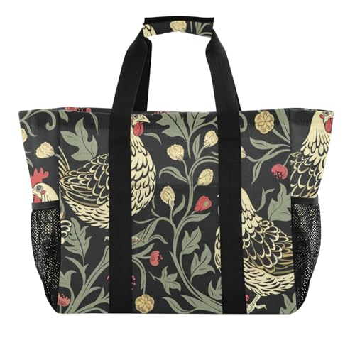 miaozhen Tragetasche für Strand William Morris Chicken dunkelrot schwarz faltbar sanddichtes Segeltuch von miaozhen