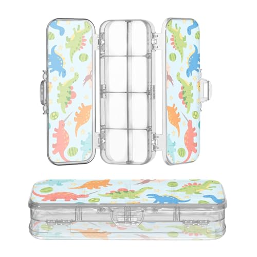 miaozhen Transparente Bleistiftbox aus Kunststoff, doppelstöckig, Dinosaurier, Pterodaktyl, Stegosaurus, Ostereier, Buntstifte, Behälter für Bastelkunst, mit Schnappdeckel von miaozhen