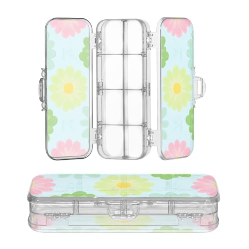 miaozhen Transparente Stiftebox aus Kunststoff, doppellagig, schönes Gänseblümchen-Blumenmuster, pfirsichblau, Stifteetui für Schreibwaren mit Deckel von miaozhen