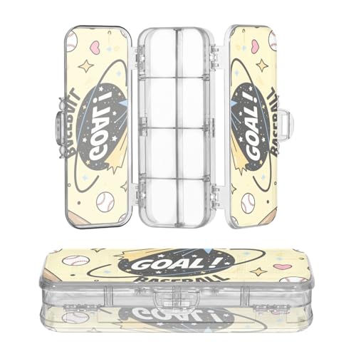 miaozhen Transparente Stiftebox mit 2 Schichten, Baseballtor, hellgelbes Muster, Stifteetui für Schreibwaren, mit Schnappdeckel von miaozhen