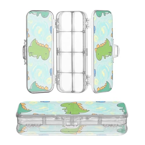 miaozhen Transparente Stiftebox mit doppelstöckigem Cartoon-Tier-Dinosaurier-Motiv, buntes Hartschalenetui für die Schule, mit Schnappdeckel von miaozhen