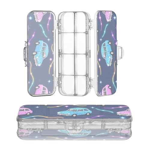 miaozhen Transparente Stiftebox mit doppelstöckigem Glitzer, Cartoon-Auto, marineblau, Stift-Aufbewahrungsbehälter für Kinder mit Deckel von miaozhen
