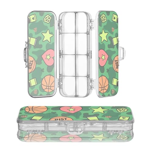 miaozhen Transparente Stiftebox mit doppelstöckigem Leopardenmuster und grünem Kugelmuster, für Kunstbedarf, mit Schnappverschluss und Deckel von miaozhen