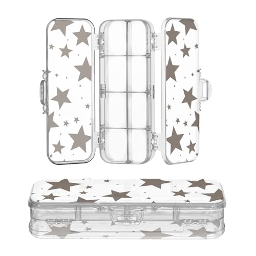 miaozhen Transparente Stiftebox mit doppelstöckigem Schwarz-Weiß-Illustrationsdesign, Sterne, Braun, Hartschalenetui für die Schule, mit Schnappdeckel von miaozhen