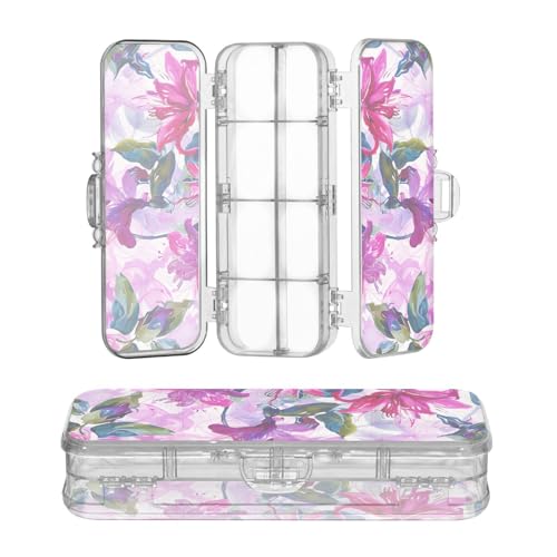 miaozhen Transparentes Federmäppchen mit doppelschichtigem Ölgemälde, Boho, Fuchsia, Blumenmuster, transparent, Hartschalen-Etui für Schreibwaren, mit Schnappdeckel von miaozhen