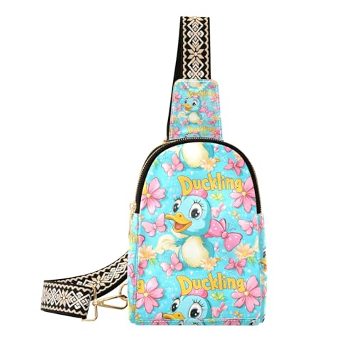 miaozhen Trendige süße Catoon Duck Blue Flower große Bauchtasche, stabile Schultertasche für Damen zum Wandern, Süße Catoon Duck Blue Flower von miaozhen