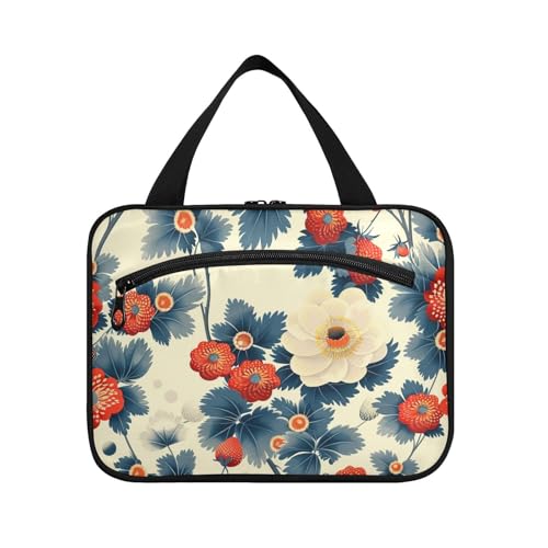 miaozhen Ukiyoe Herren-Kulturbeutel mit Haken, Motiv: Erdbeer-Ringelblume, mit Haken, kompakt, für wichtige Dinge für Damen, Bolsas Para Maquillaje L, Ukiyoe Erdbeer-Ringelblume, Modern von miaozhen