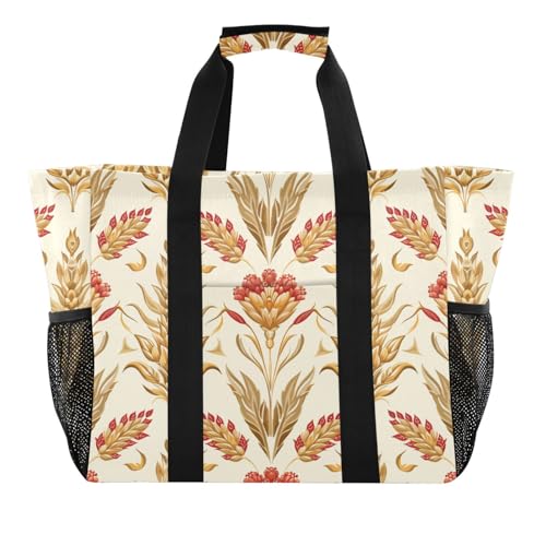 miaozhen Utility Bag Art Wheat Design Gold Red Collapsable With Compartments with Handles von miaozhen