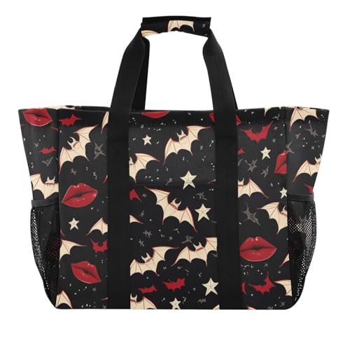 miaozhen Utility Bag Gothic Style Darkness Red Lips Foldable With Pockets with Handles miaozhen Utility Bag Gothic Style Darkness Red Lips Foldable With Pockets with Handles von miaozhen