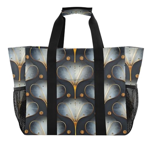 miaozhen Utility Bag schwarz und weiß Zypresse Goldmuster faltbar mit Fächern mit Griffen von miaozhen