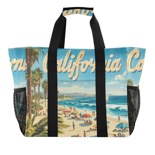 miaozhen Utility Bags California Summer Beach Scene Foldable With Pockets with Handles von miaozhen