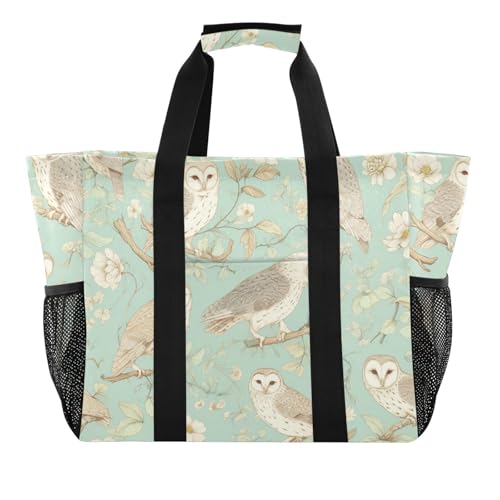 miaozhen Utility Bags Cartoon Barred Owl Light Green Foldable With Pockets Canvas von miaozhen