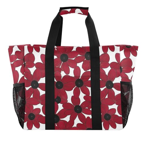 miaozhen Utility Beach Tote Black-Eyed Susan Simple Line Art Valentinesnes Red Zusammenklappbar Wasserdicht Canvas von miaozhen