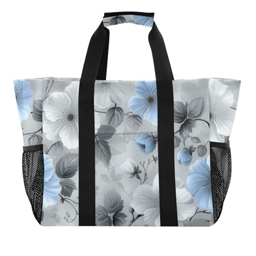 miaozhen Utility Beach Tote Black and White Vintage Baby Blue Foldable With Compartments Canvas von miaozhen