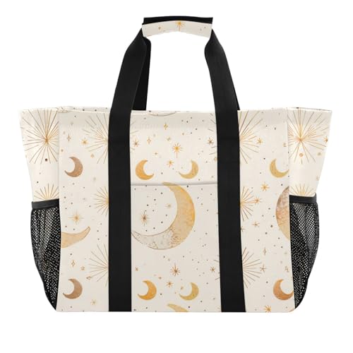 miaozhen Utility Beach Tote Gold Moon Star Sparkling Collapsable Water Resistant with Handles von miaozhen