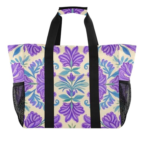 miaozhen Utility Beach Tote Trendy Vintage Flower Lavender Blue1 Zusammenklappbar Sanddichtes Segeltuch von miaozhen