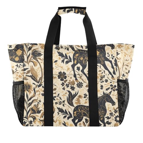 miaozhen Utility Storage Bags Black Gold Horse Design Foldable Water Resistant Canvas von miaozhen