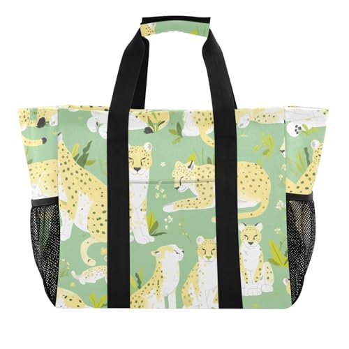 miaozhen Utility Storage Bags Cartoon Cheetah Mint Green Collapsable Waterproof Canvas von miaozhen