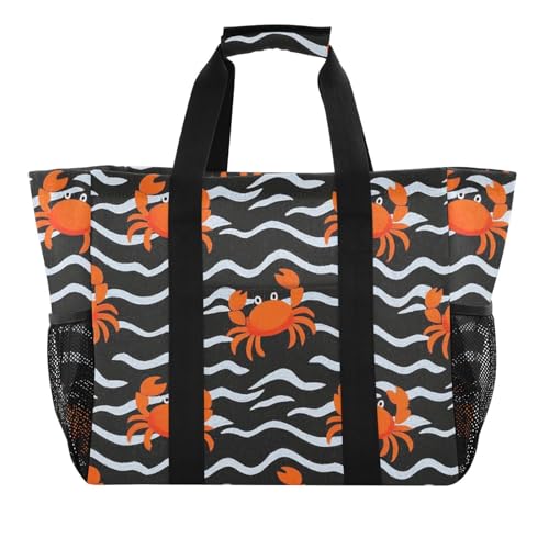miaozhen Utility Storage Bags Cartoon Orange Crab Wave Pattern Foldable With Compartments with Handles von miaozhen