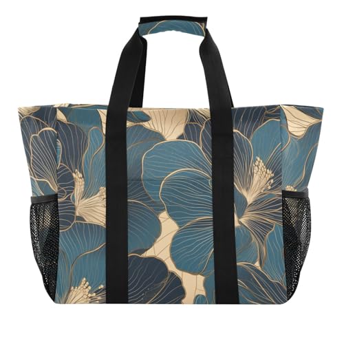 miaozhen Utility Storage Bags Teal Gold Floral Pattern Foldable With Pockets Canvas von miaozhen