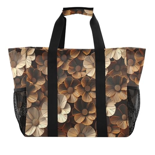 miaozhen Utility Tote 3D Floral Petunia Brown Design Zusammenklappbar Wasserdicht mit Griffen von miaozhen