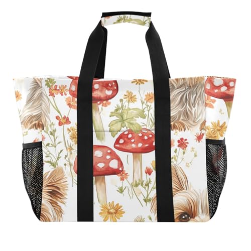 miaozhen Utility Tote Bag Cartoon Cute Yorkshire Terrier Dogs Realistic Style Collapsable With Compartments with Handles von miaozhen