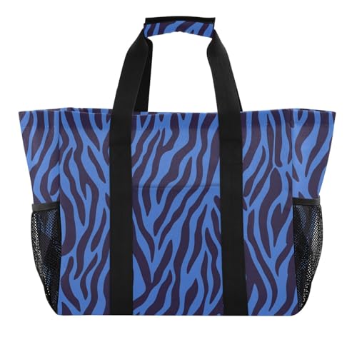 miaozhen Utility Tote Bag Dunkelblaue Tigerfellstruktur, faltbar, mit Fächern mit Griffen von miaozhen