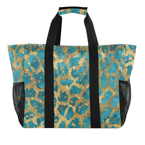 miaozhen Utility Tote Bag Golden Blue Leopard Print Collapsable Water Resistant Canvas von miaozhen