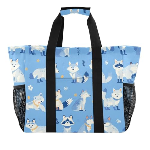 miaozhen Utility Tote Bags Cartoon Waschbär Hund Himmelblau 2 faltbar mit Fächern Canvas von miaozhen