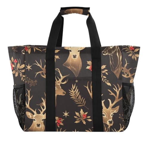 miaozhen Utility Tote Bags Christmas Deer Black Golden Collapsable With Compartments Canvas von miaozhen