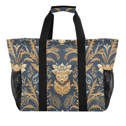 miaozhen Utility Tote Bags William Morris Deer Floral Dark Blue Collapsable Waterproof Canvas von miaozhen